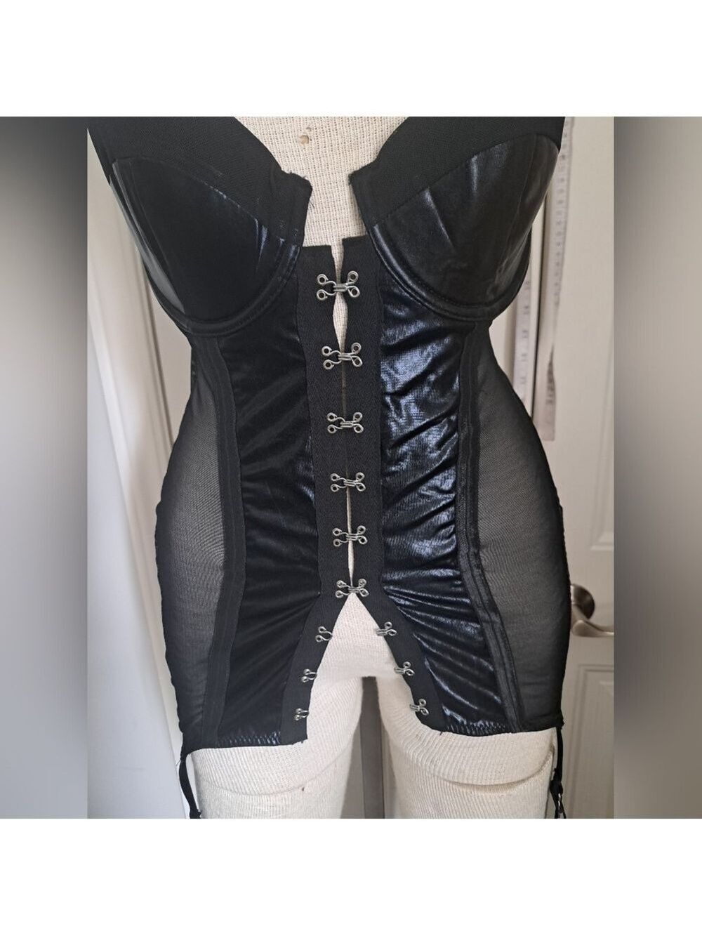 BE WICKED mesh hook eye corset garter belt pin up sexy one piece lingerie thong